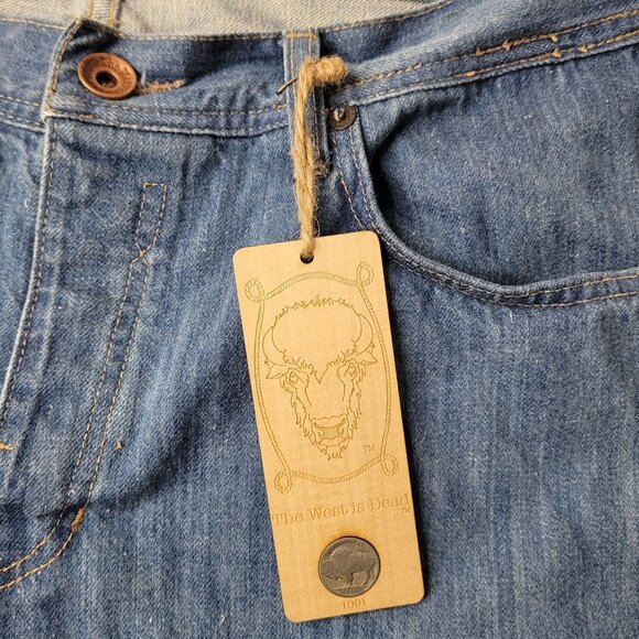 The West Is Dead Selvedge Men's Button Fly Straight Leg Blue Denim Jeans Size 38 - Picture 8 of 13